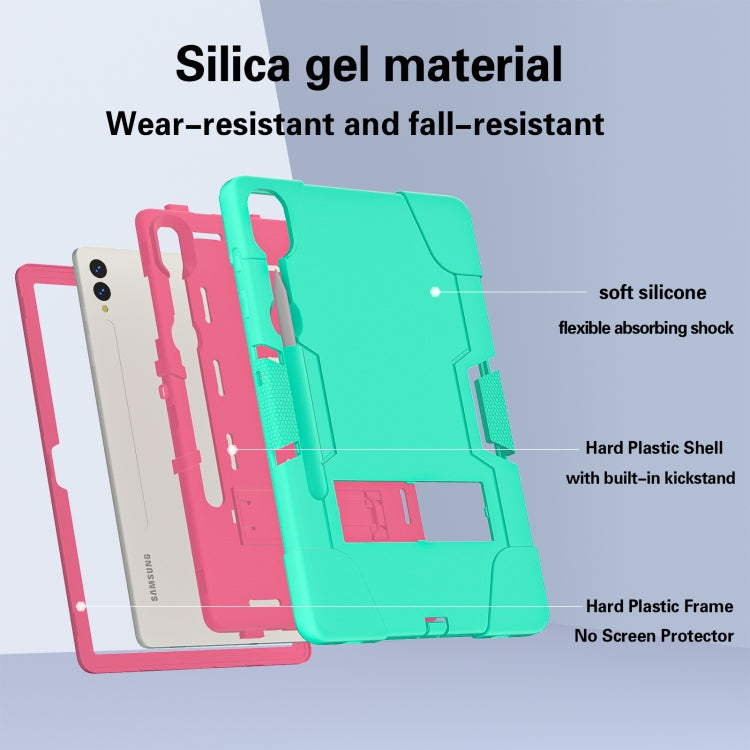 For Samsung Galaxy Tab S9+ Contrast Color Silicone PC Tablet Case with Holder(Mint Green + Rose Red) by bashfashion