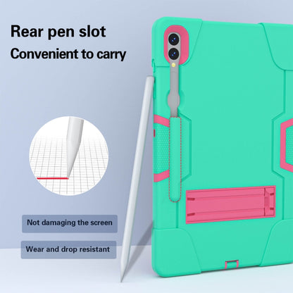 For Samsung Galaxy Tab S9+ Contrast Color Silicone PC Tablet Case with Holder(Mint Green + Rose Red) by bashfashion
