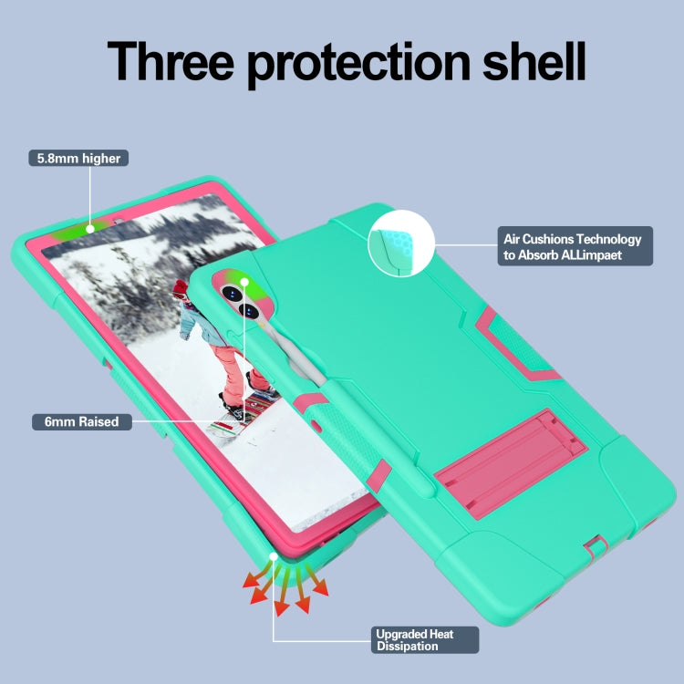 For Samsung Galaxy Tab S9+ Contrast Color Silicone PC Tablet Case with Holder(Mint Green + Rose Red) by bashfashion