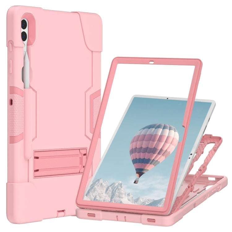 For Samsung Galaxy Tab S9+ Contrast Color Silicone PC Tablet Case with Holder(Rose Gold) by bashfashion