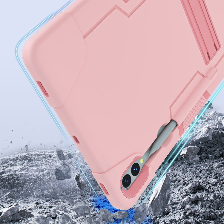 For Samsung Galaxy Tab S9+ Contrast Color Silicone PC Tablet Case with Holder(Rose Gold) by bashfashion