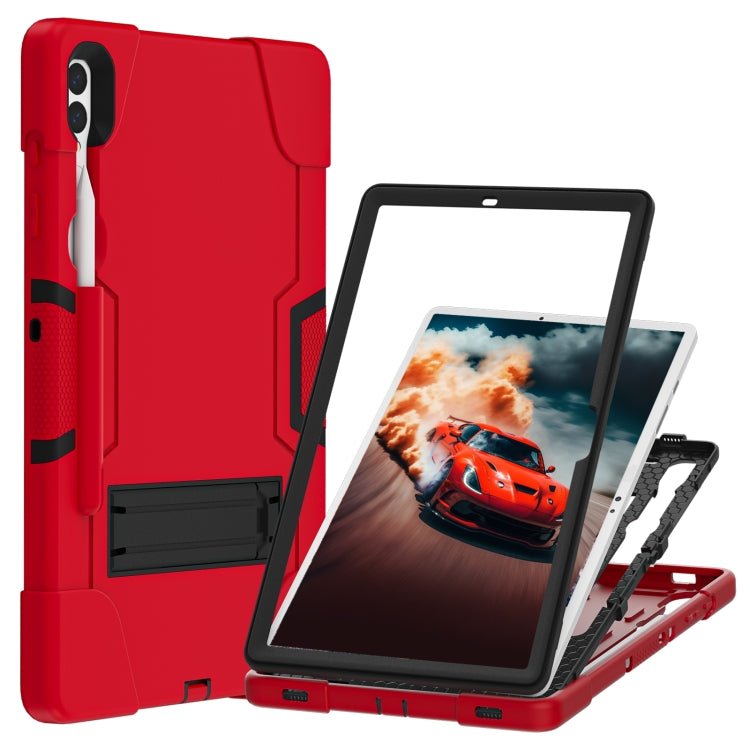 For Samsung Galaxy Tab S9+ Contrast Color Silicone PC Tablet Case with Holder(Red + Black) by bashfashion