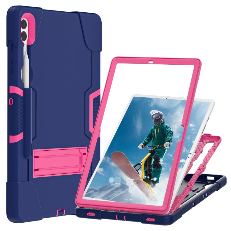 For Samsung Galaxy Tab S9+ Contrast Color Silicone PC Tablet Case with Holder(Navy Blue + Rose Red) by bashfashion