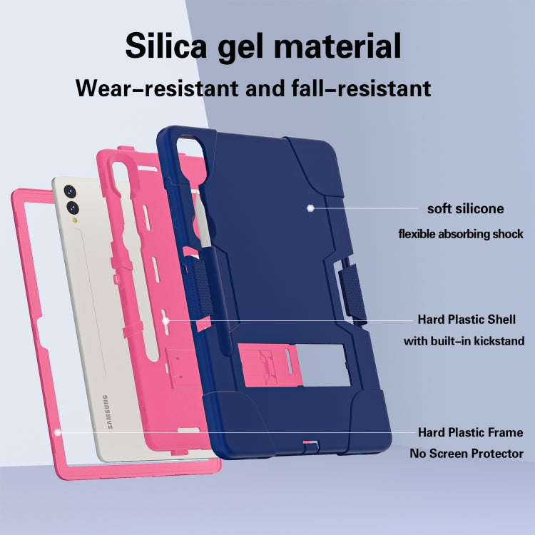 For Samsung Galaxy Tab S9+ Contrast Color Silicone PC Tablet Case with Holder(Navy Blue + Rose Red) by bashfashion