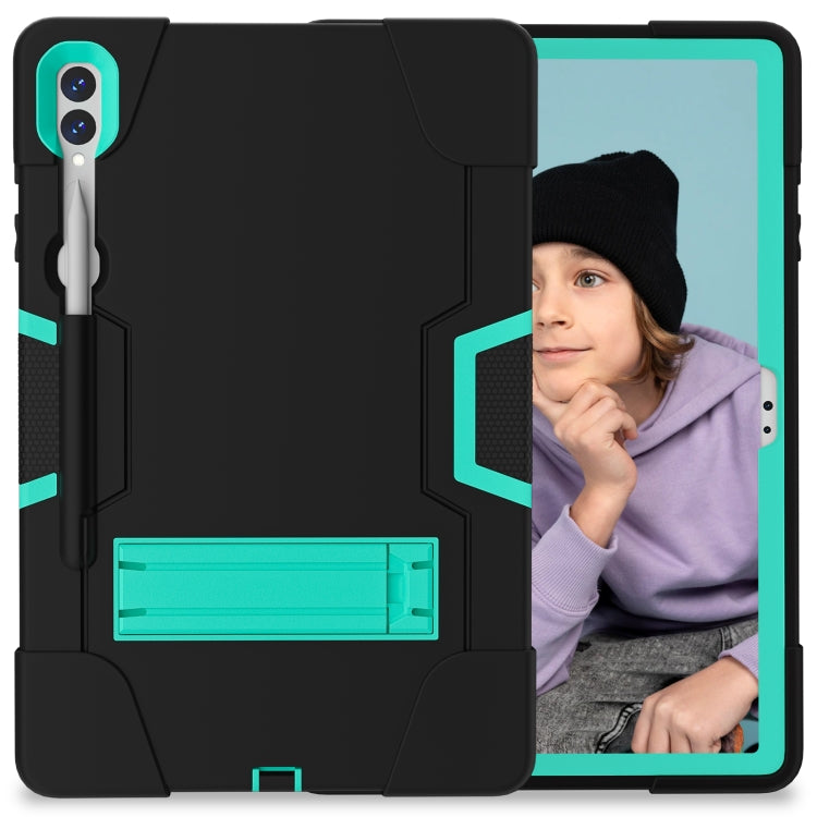 For Samsung Galaxy Tab S9+ Contrast Color Silicone PC Tablet Case with Holder(Black + Mint Green) by bashfashion