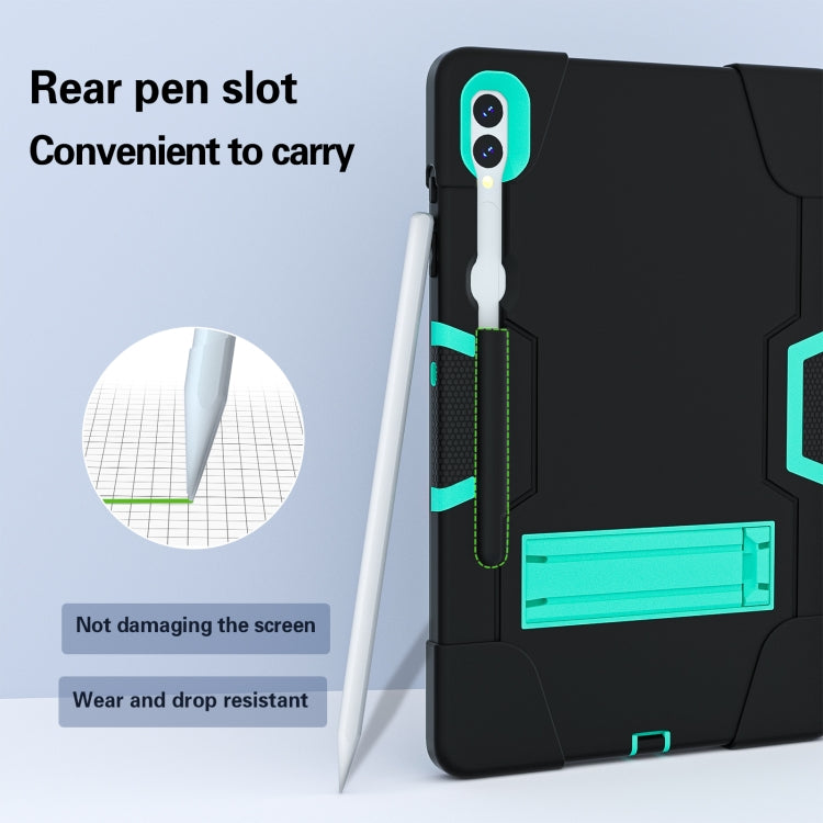 For Samsung Galaxy Tab S9+ Contrast Color Silicone PC Tablet Case with Holder(Black + Mint Green) by bashfashion