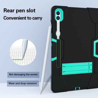 For Samsung Galaxy Tab S9+ Contrast Color Silicone PC Tablet Case with Holder(Black + Mint Green) by bashfashion