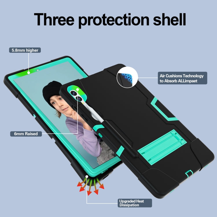 For Samsung Galaxy Tab S9+ Contrast Color Silicone PC Tablet Case with Holder(Black + Mint Green) by bashfashion