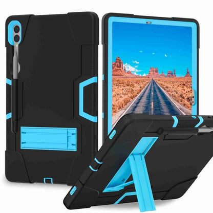 For Samsung Galaxy Tab S9+ Contrast Color Silicone PC Tablet Case with Holder(Black + Blue) by bashfashion