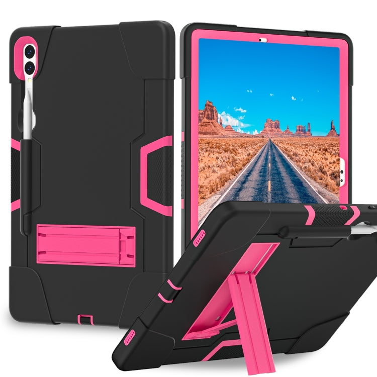 For Samsung Galaxy Tab S9+ Contrast Color Silicone PC Tablet Case with Holder(Black + Rose Red) by bashfashion
