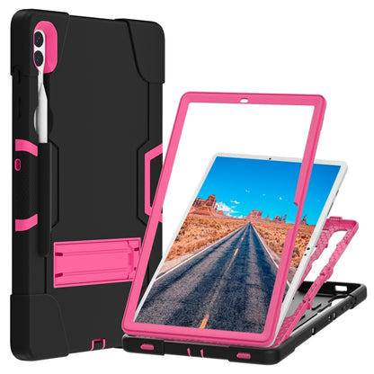 For Samsung Galaxy Tab S9+ Contrast Color Silicone PC Tablet Case with Holder(Black + Rose Red) by bashfashion