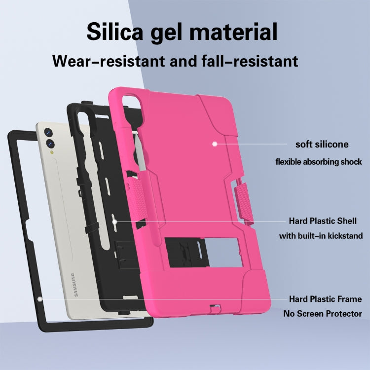 For Samsung Galaxy Tab S9+ Contrast Color Silicone PC Tablet Case with Holder(Black + Rose Red) by bashfashion