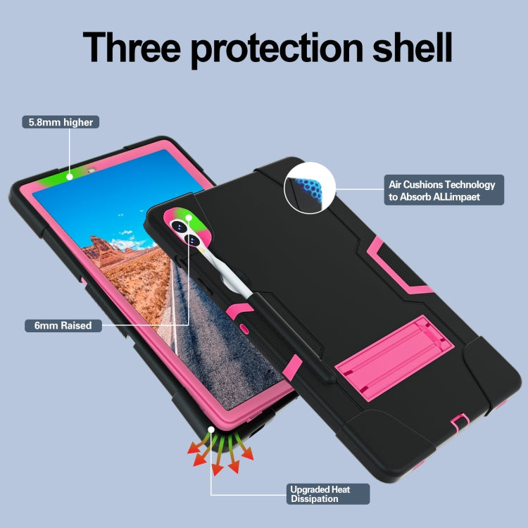 For Samsung Galaxy Tab S9+ Contrast Color Silicone PC Tablet Case with Holder(Black + Rose Red) by bashfashion