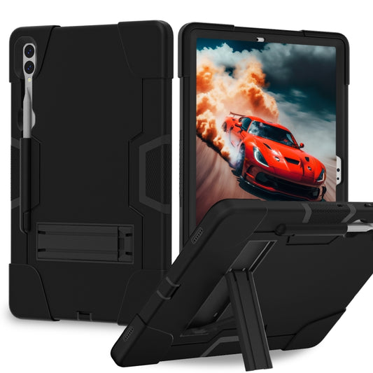 For Samsung Galaxy Tab S9+ Contrast Color Silicone PC Tablet Case with Holder(Black) by bashfashion