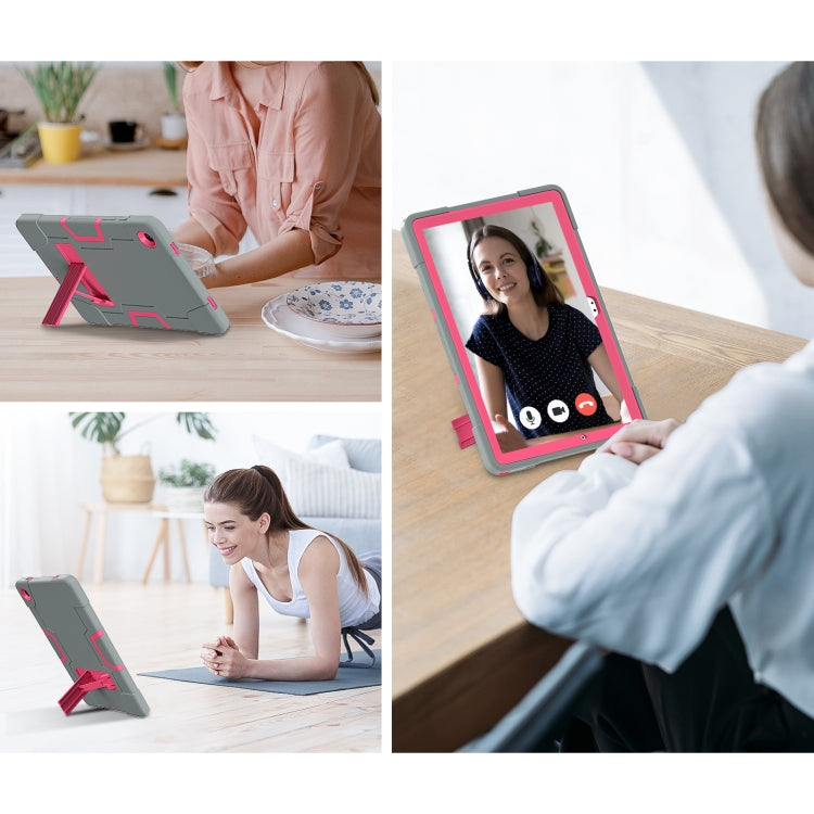 For Samsung Galaxy Tab A9+ Contrast Color Silicone PC Tablet Case with Holder(Grey + Rose Red) by bashfashion