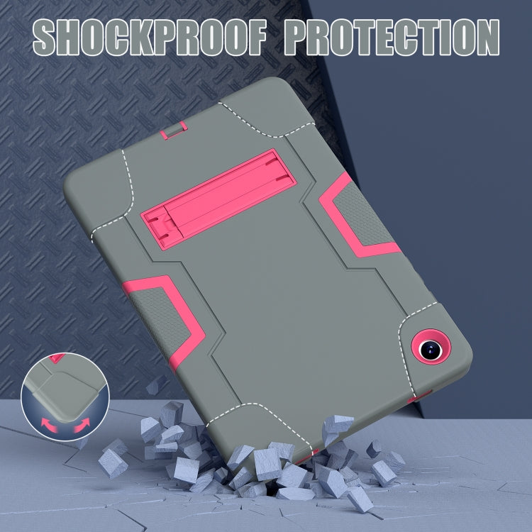 For Samsung Galaxy Tab A9+ Contrast Color Silicone PC Tablet Case with Holder(Grey + Rose Red) by bashfashion