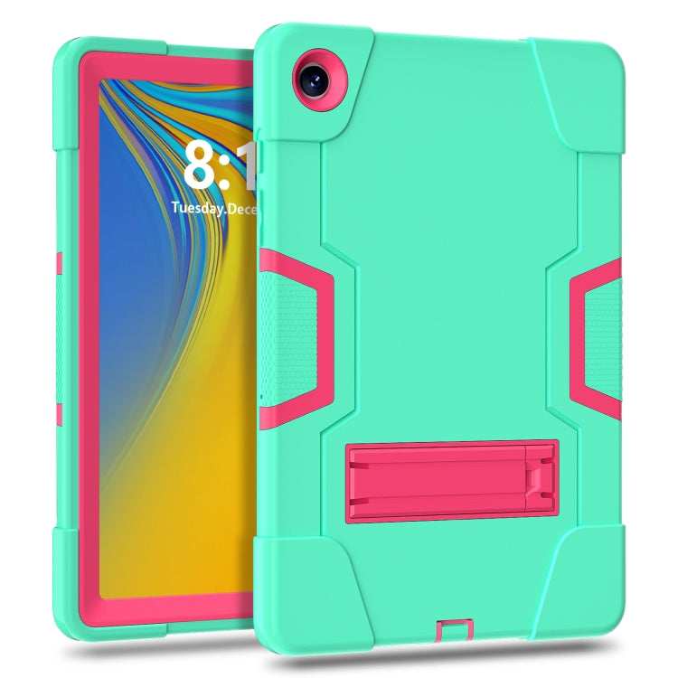 For Samsung Galaxy Tab A9+ Contrast Color Silicone PC Tablet Case with Holder(Mint Green + Rose Red) by bashfashion