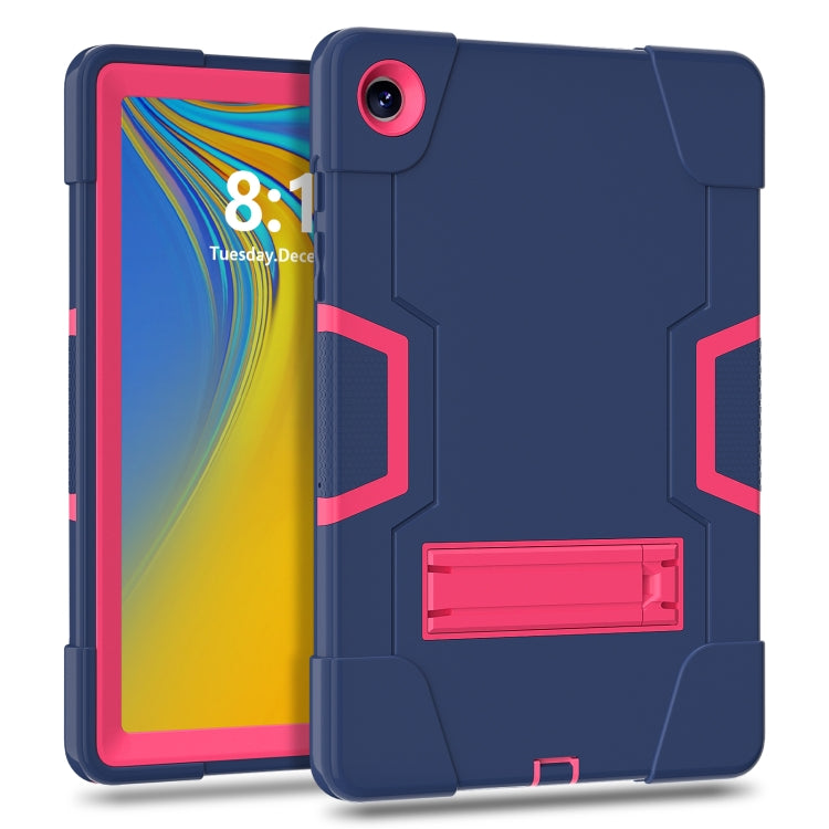 For Samsung Galaxy Tab A9+ Contrast Color Silicone PC Tablet Case with Holder(Navy Blue + Rose Red) by bashfashion