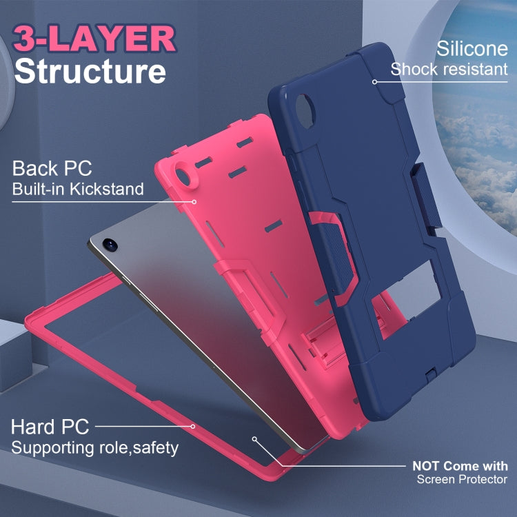 For Samsung Galaxy Tab A9+ Contrast Color Silicone PC Tablet Case with Holder(Navy Blue + Rose Red) by bashfashion