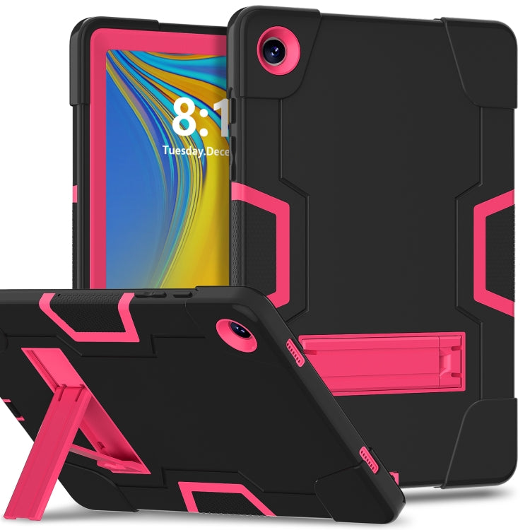 For Samsung Galaxy Tab A9+ Contrast Color Silicone PC Tablet Case with Holder(Black + Rose Red) by bashfashion