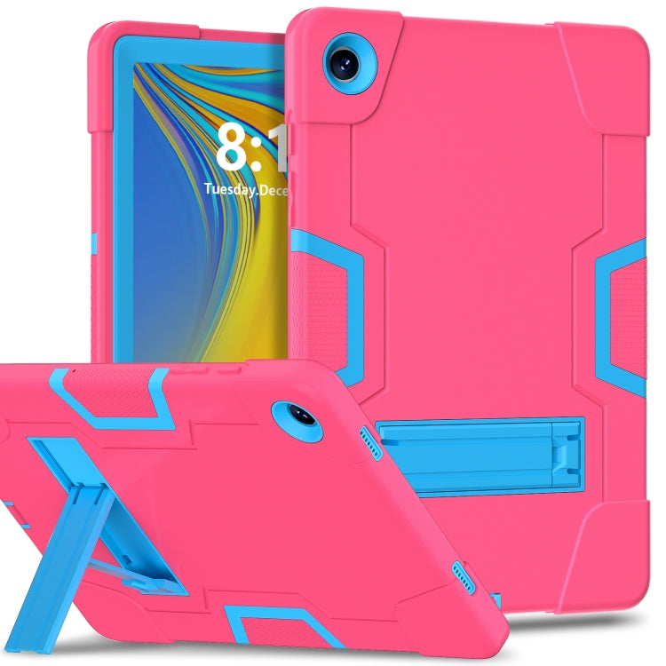 For Samsung Galaxy Tab A9+ Contrast Color Silicone PC Tablet Case with Holder(Rose Red + Blue) by bashfashion