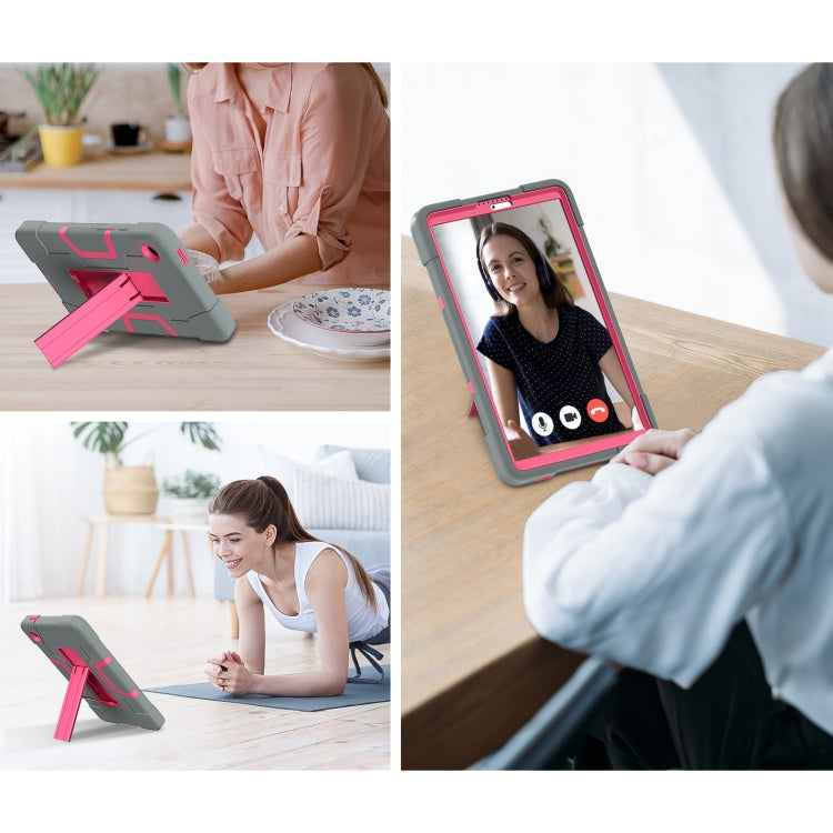 For Samsung Galaxy Tab A9 Contrast Color Silicone PC Tablet Case with Holder(Grey + Rose Red) by bashfashion
