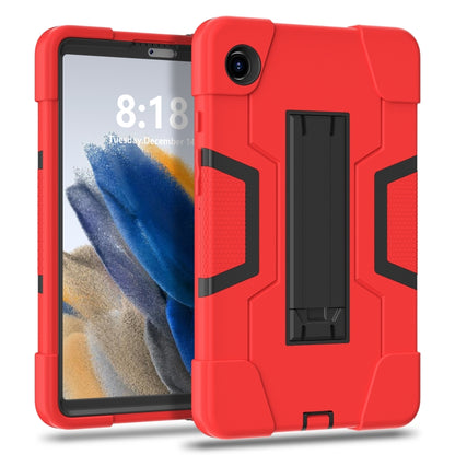 For Samsung Galaxy Tab A9 Contrast Color Silicone PC Tablet Case with Holder(Red + Black) by bashfashion