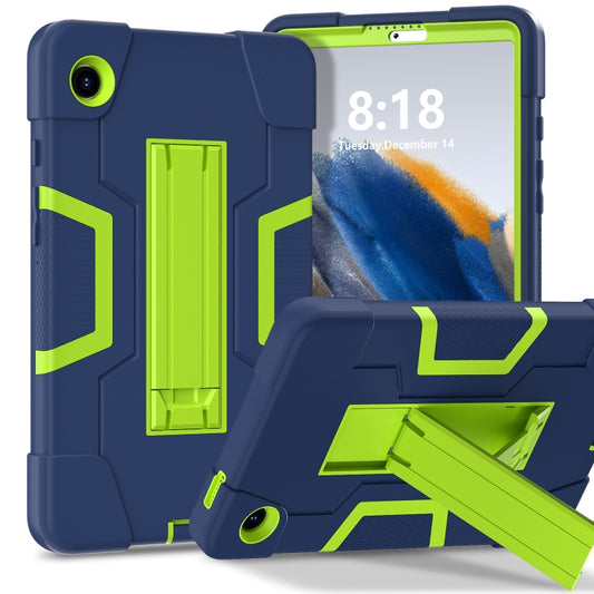 For Samsung Galaxy Tab A9 Contrast Color Silicone PC Tablet Case with Holder(Navy Blue + Green) by bashfashion