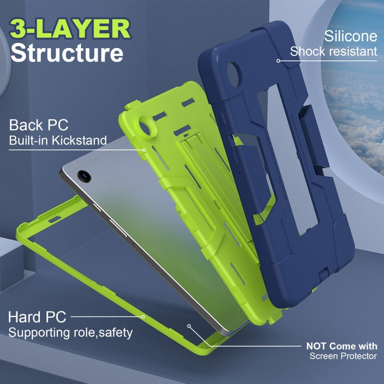 For Samsung Galaxy Tab A9 Contrast Color Silicone PC Tablet Case with Holder(Navy Blue + Green) by bashfashion