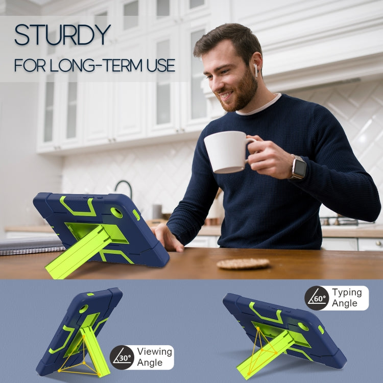For Samsung Galaxy Tab A9 Contrast Color Silicone PC Tablet Case with Holder(Navy Blue + Green) by bashfashion