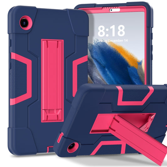 For Samsung Galaxy Tab A9 Contrast Color Silicone PC Tablet Case with Holder(Navy Blue + Rose Red) by bashfashion