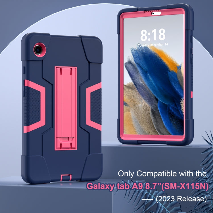 For Samsung Galaxy Tab A9 Contrast Color Silicone PC Tablet Case with Holder(Navy Blue + Rose Red) by bashfashion