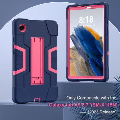 For Samsung Galaxy Tab A9 Contrast Color Silicone PC Tablet Case with Holder(Navy Blue + Rose Red) by bashfashion