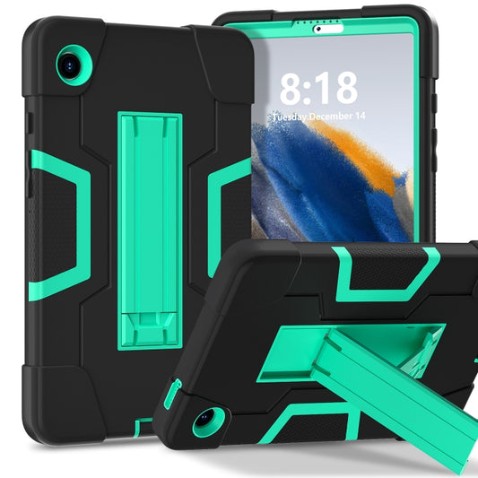 For Samsung Galaxy Tab A9 Contrast Color Silicone PC Tablet Case with Holder(Black + Mint Green) by bashfashion