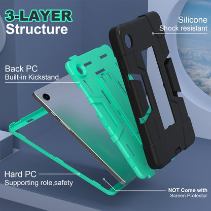 For Samsung Galaxy Tab A9 Contrast Color Silicone PC Tablet Case with Holder(Black + Mint Green) by bashfashion