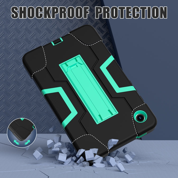 For Samsung Galaxy Tab A9 Contrast Color Silicone PC Tablet Case with Holder(Black + Mint Green) by bashfashion