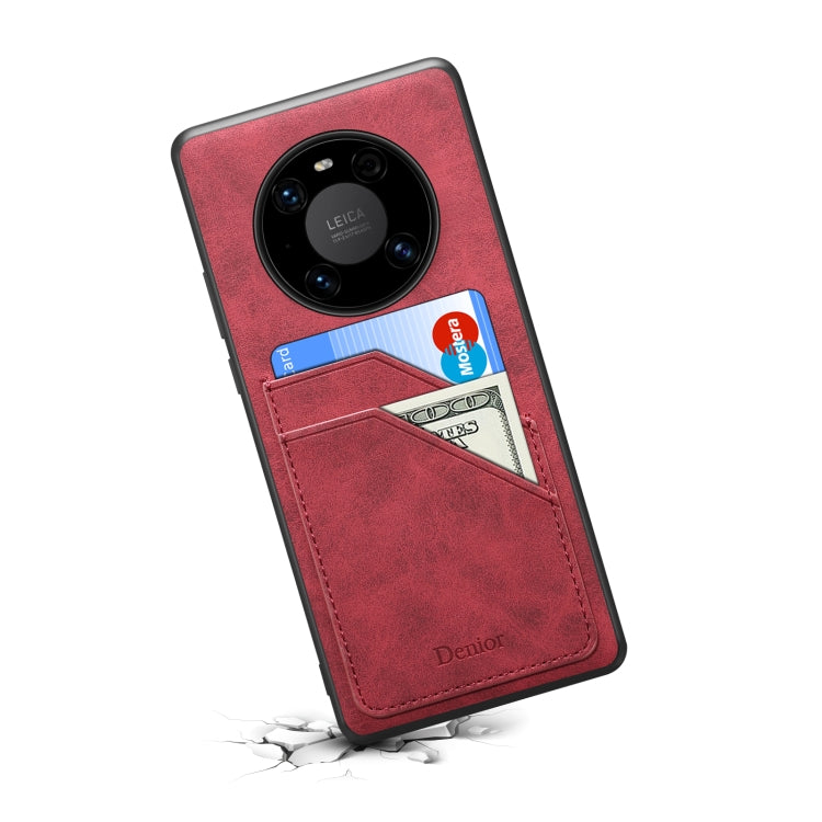 For Huawei Mate 60 Denior PU Dual Card Slot Back Cover Phone Case(Red) by Denior