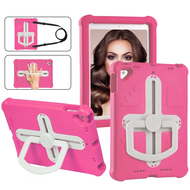 For iPad Air 2 / 9.7 2017 / 2018 Shield 360 Rotation Handle EVA Shockproof PC Tablet Case(Rose Red Beige) by bashfashion