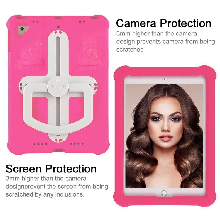 For iPad Air 2 / 9.7 2017 / 2018 Shield 360 Rotation Handle EVA Shockproof PC Tablet Case(Rose Red Beige) by bashfashion