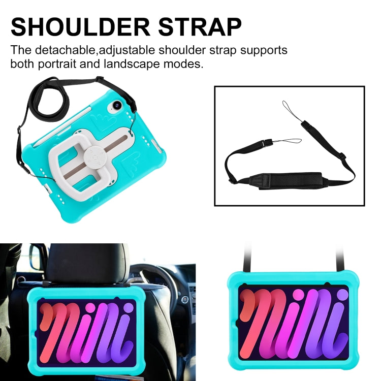 For iPad mini 6 2021 / mini 2024 Shield 360 Rotation Handle EVA Shockproof PC Tablet Case(Mint Green Beige) by bashfashion