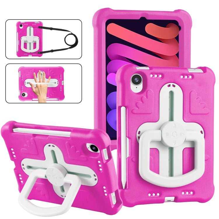 For iPad mini 6 2021 / mini 2024 Shield 360 Rotation Handle EVA Shockproof PC Tablet Case(Rose Red Beige) by bashfashion
