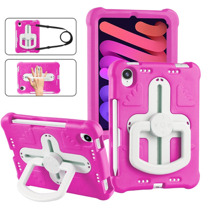 For iPad mini 6 2021 / mini 2024 Shield 360 Rotation Handle EVA Shockproof PC Tablet Case(Rose Red Beige) by bashfashion