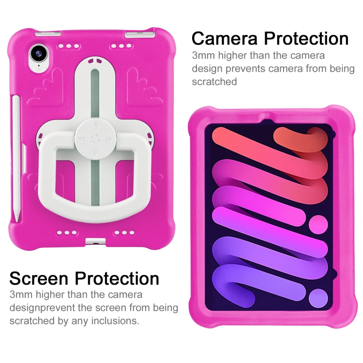For iPad mini 6 2021 / mini 2024 Shield 360 Rotation Handle EVA Shockproof PC Tablet Case(Rose Red Beige) by bashfashion