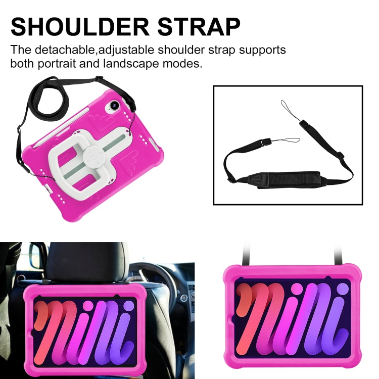For iPad mini 6 2021 / mini 2024 Shield 360 Rotation Handle EVA Shockproof PC Tablet Case(Rose Red Beige) by bashfashion