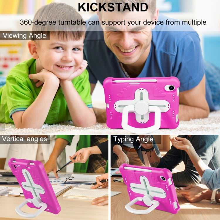 For iPad mini 6 2021 / mini 2024 Shield 360 Rotation Handle EVA Shockproof PC Tablet Case(Rose Red Beige) by bashfashion