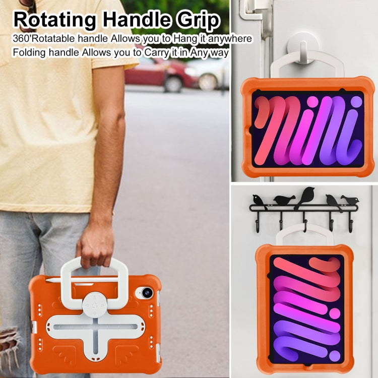 For iPad mini 6 2021 / mini 2024 Shield 360 Rotation Handle EVA Shockproof PC Tablet Case(Orange Beige) by bashfashion