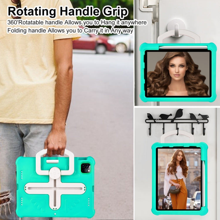 For iPad Pro 11 2025 / 2024 Shield 360 Rotation Handle EVA Shockproof PC Tablet Case(Mint Green Beige) by bashfashion