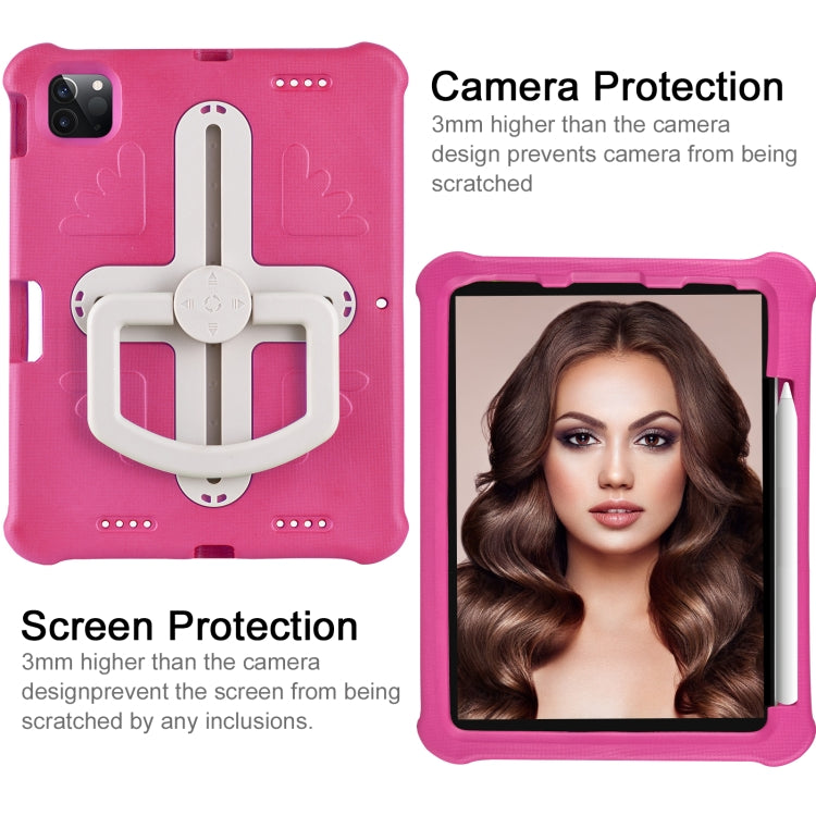 For iPad Pro 11 2025 / 2024 Shield 360 Rotation Handle EVA Shockproof PC Tablet Case(Rose Red Beige) by bashfashion
