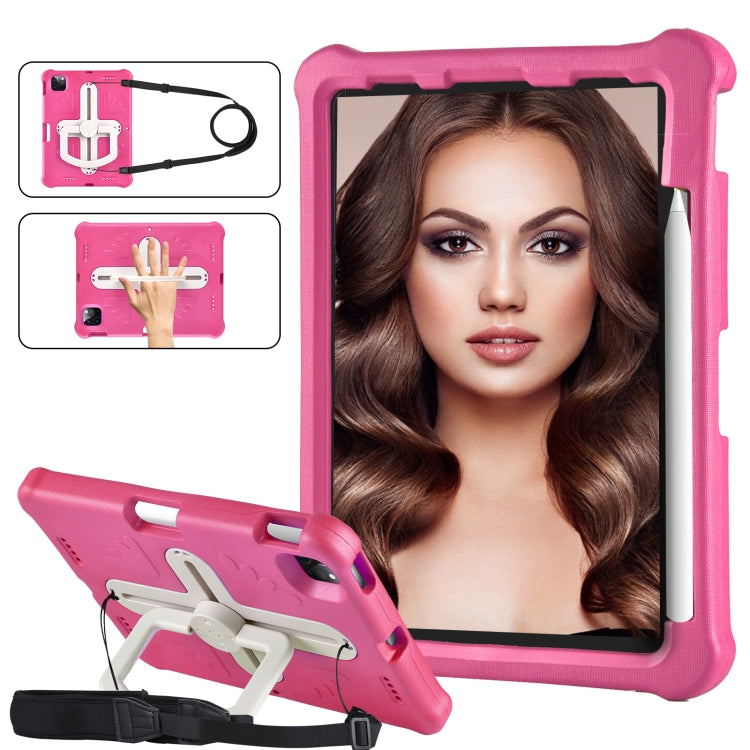 For iPad Air 11 2024 / 2025 Shield 360 Rotation Handle EVA Shockproof PC Tablet Case(Rose Red Beige) by bashfashion