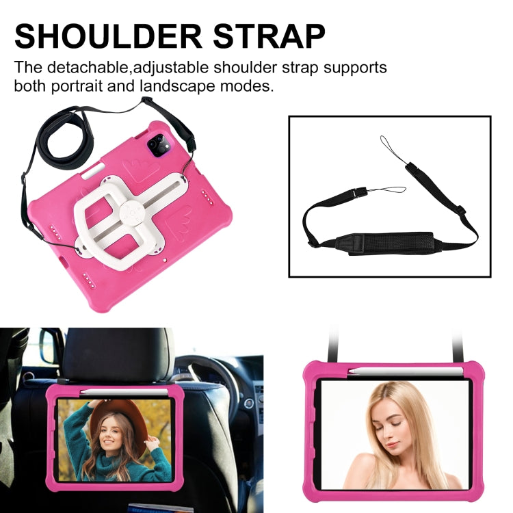 For iPad Air 11 2024 / 2025 Shield 360 Rotation Handle EVA Shockproof PC Tablet Case(Rose Red Beige) by bashfashion